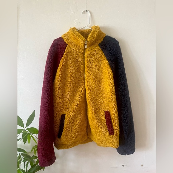 UO Soft Multicolor Block Zip Up Sherpa, Large - Picture 1 of 5